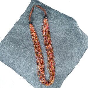 Multi Strand Southwestern Seed Bead Necklace 18 Strand Multicolor Wood Beads 32"